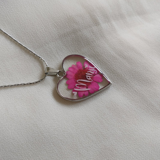Personalized Handwritten Name Floral Heart Pendant Anti-Tarnish - Customisable