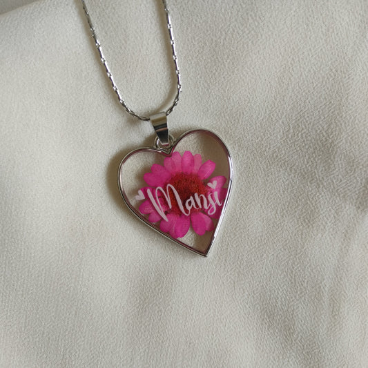 Personalized Handwritten Name Floral Heart Pendant Anti-Tarnish - Customisable