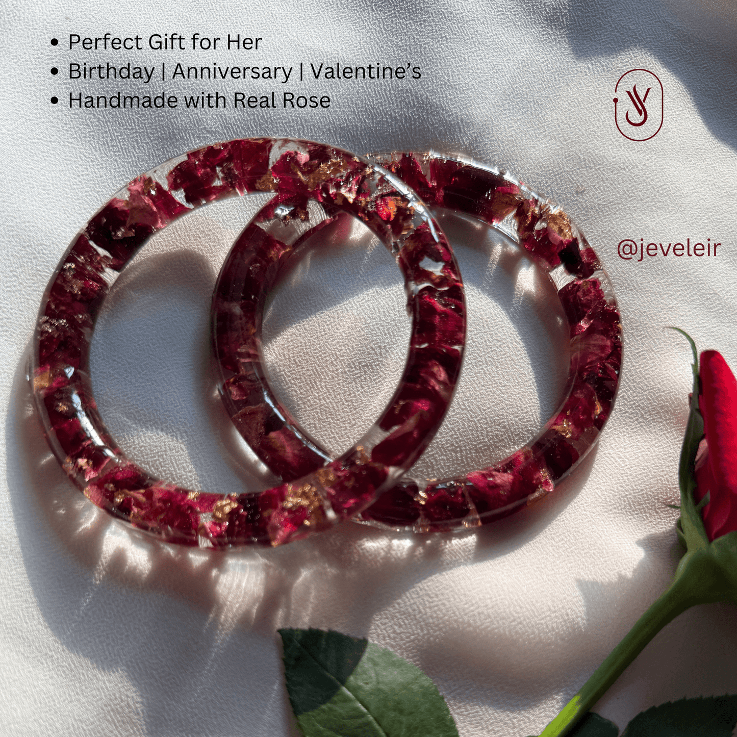 Handmade Real Rose Bangles – Customisable Pair of 2 | Unique Gift for Women