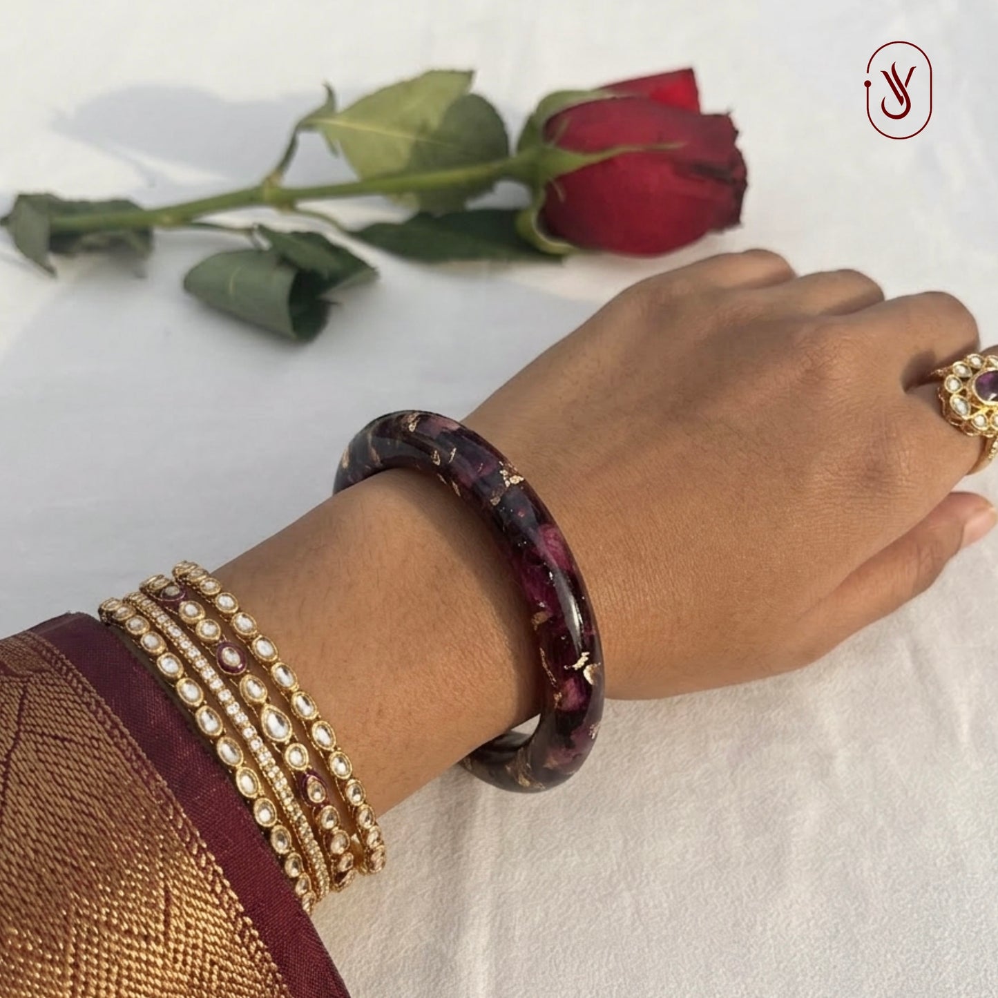 Real Rose Resin Bangles (Single) – Handmade & Preserved Forever