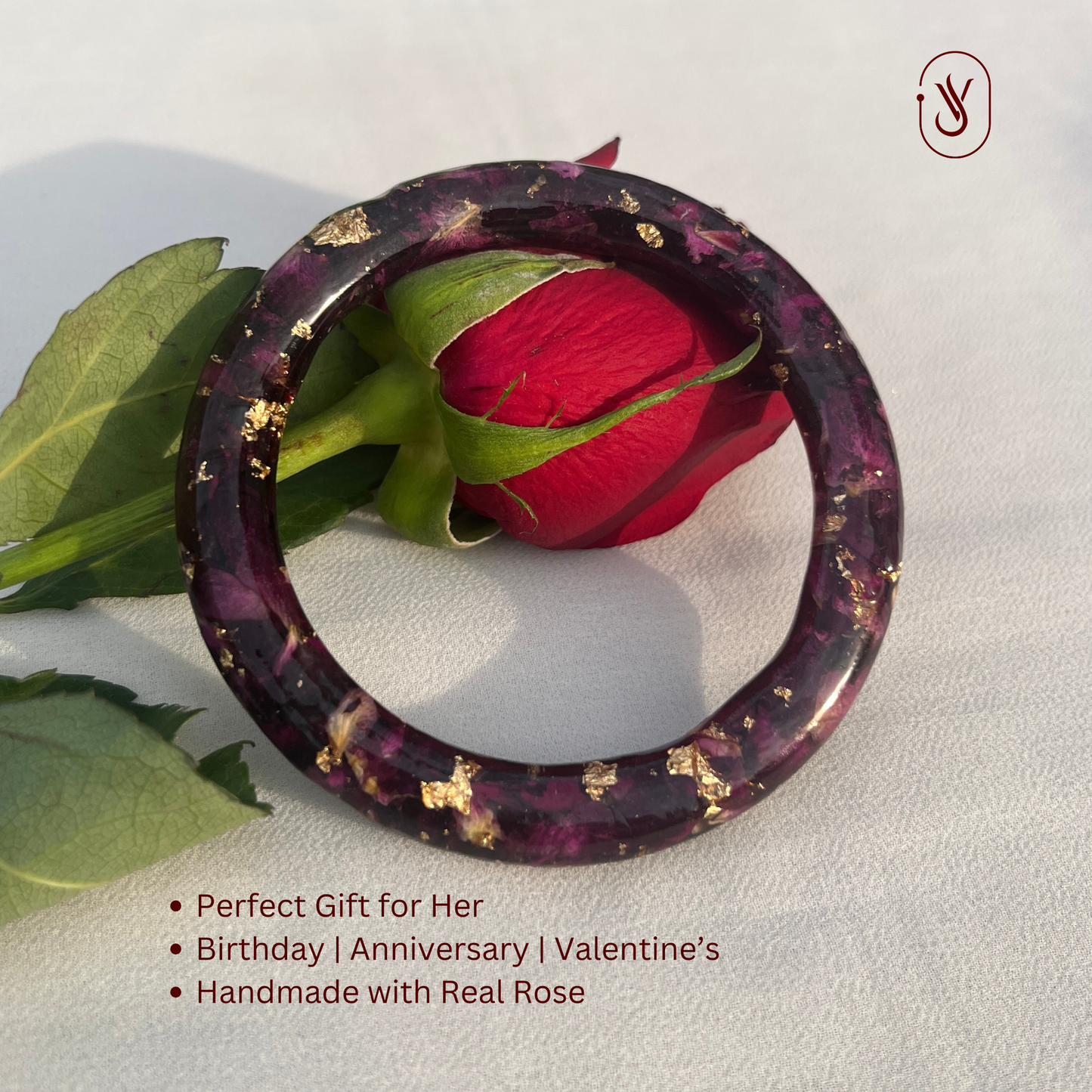 Real Rose Resin Bangles (Single) – Handmade & Preserved Forever