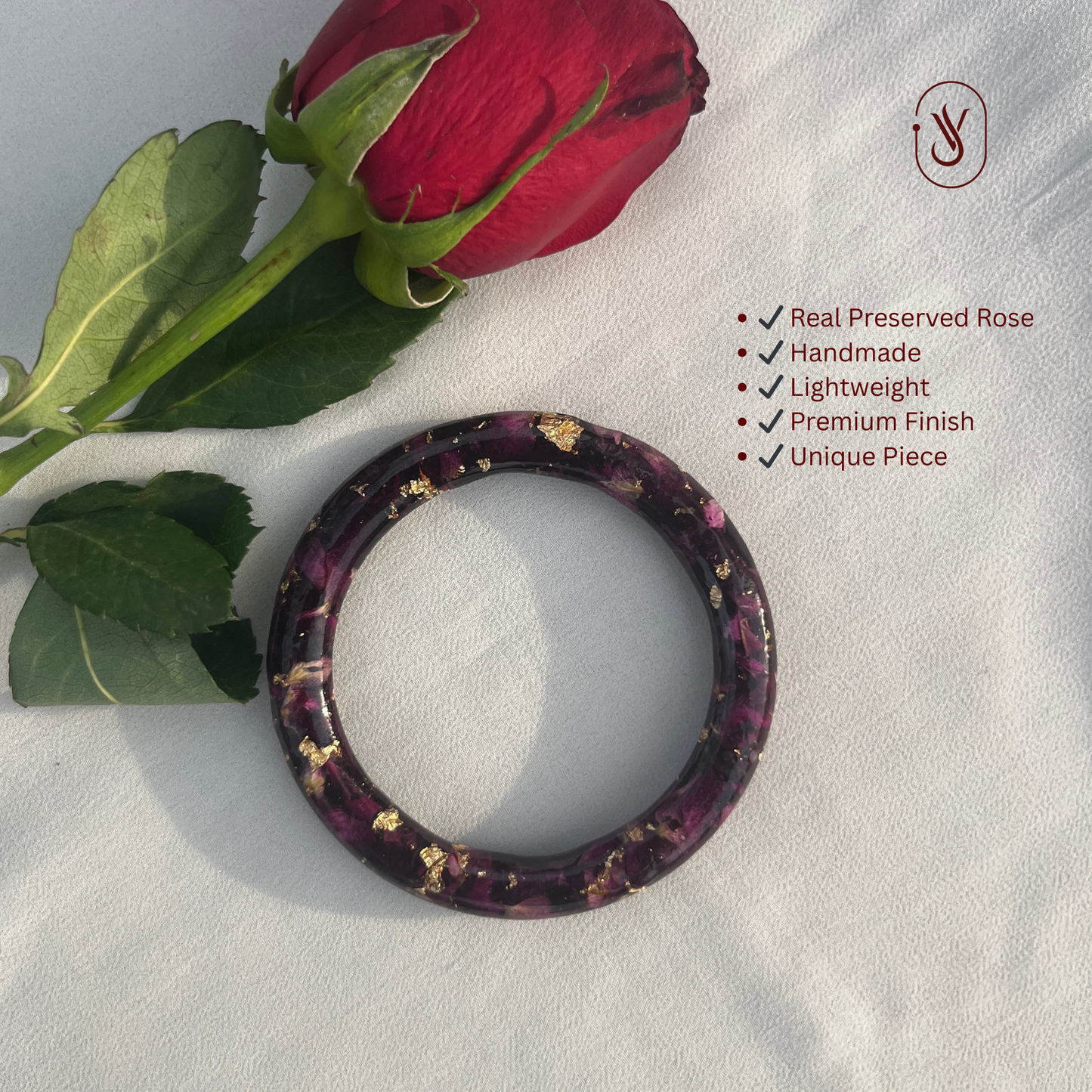 Real Rose Resin Bangles (Single) – Handmade & Preserved Forever