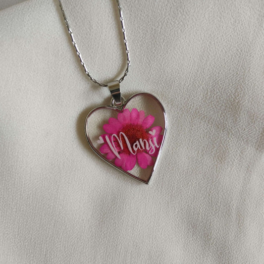 Personalized Handwritten Name Floral Heart Pendant Anti-Tarnish - Customisable