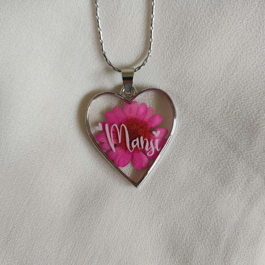 Personalized Handwritten Name Floral Heart Pendant Anti-Tarnish - Customisable