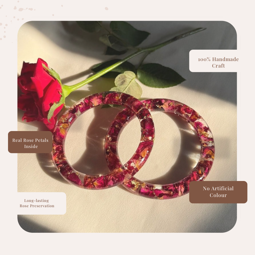 Handmade Real Rose Bangles – Customisable Pair of 2 | Unique Gift for Women
