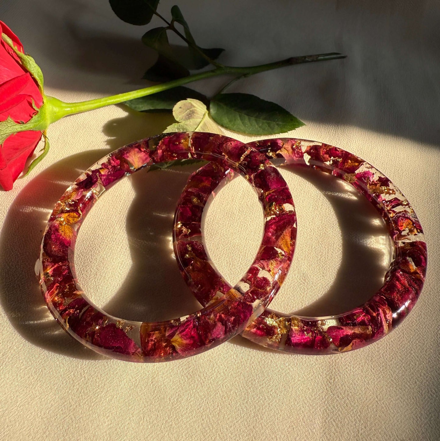 Handmade Real Rose Bangles – Customisable Pair of 2 | Unique Gift for Women