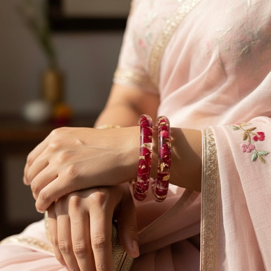 Handmade Real Rose Bangles – Customisable Pair of 2 | Unique Gift for Women