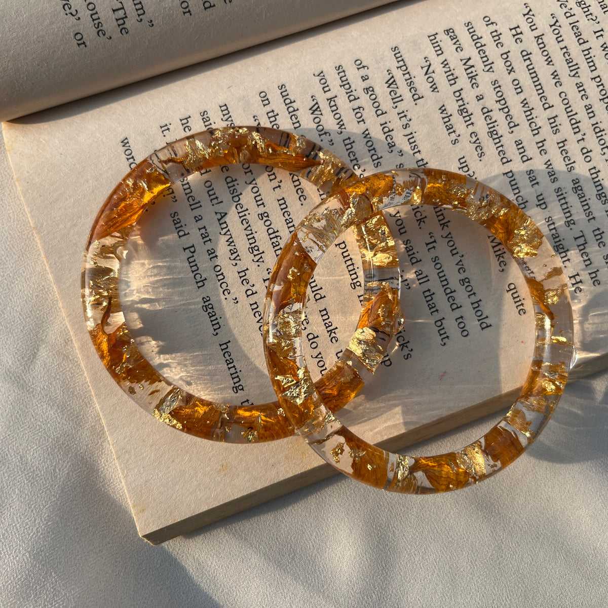 Real Sunflower Resin Bangles | Handmade Preserved Flower Bangles (Set of 2)