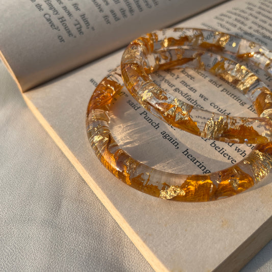 Real Sunflower Resin Bangles | Handmade Preserved Flower Bangles (Set of 2)