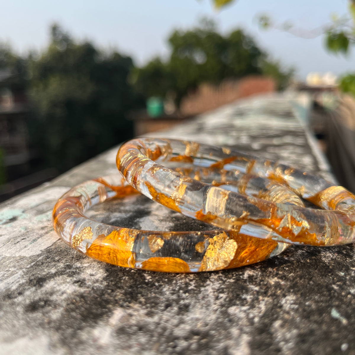 Real Sunflower Resin Bangles | Handmade Preserved Flower Bangles (Set of 2)