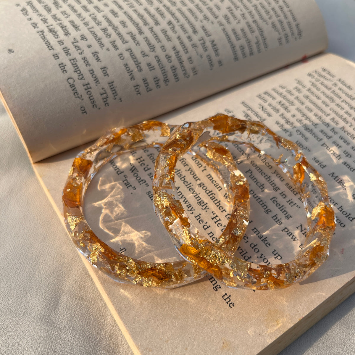Real Sunflower Resin Bangles | Handmade Preserved Flower Bangles (Set of 2)