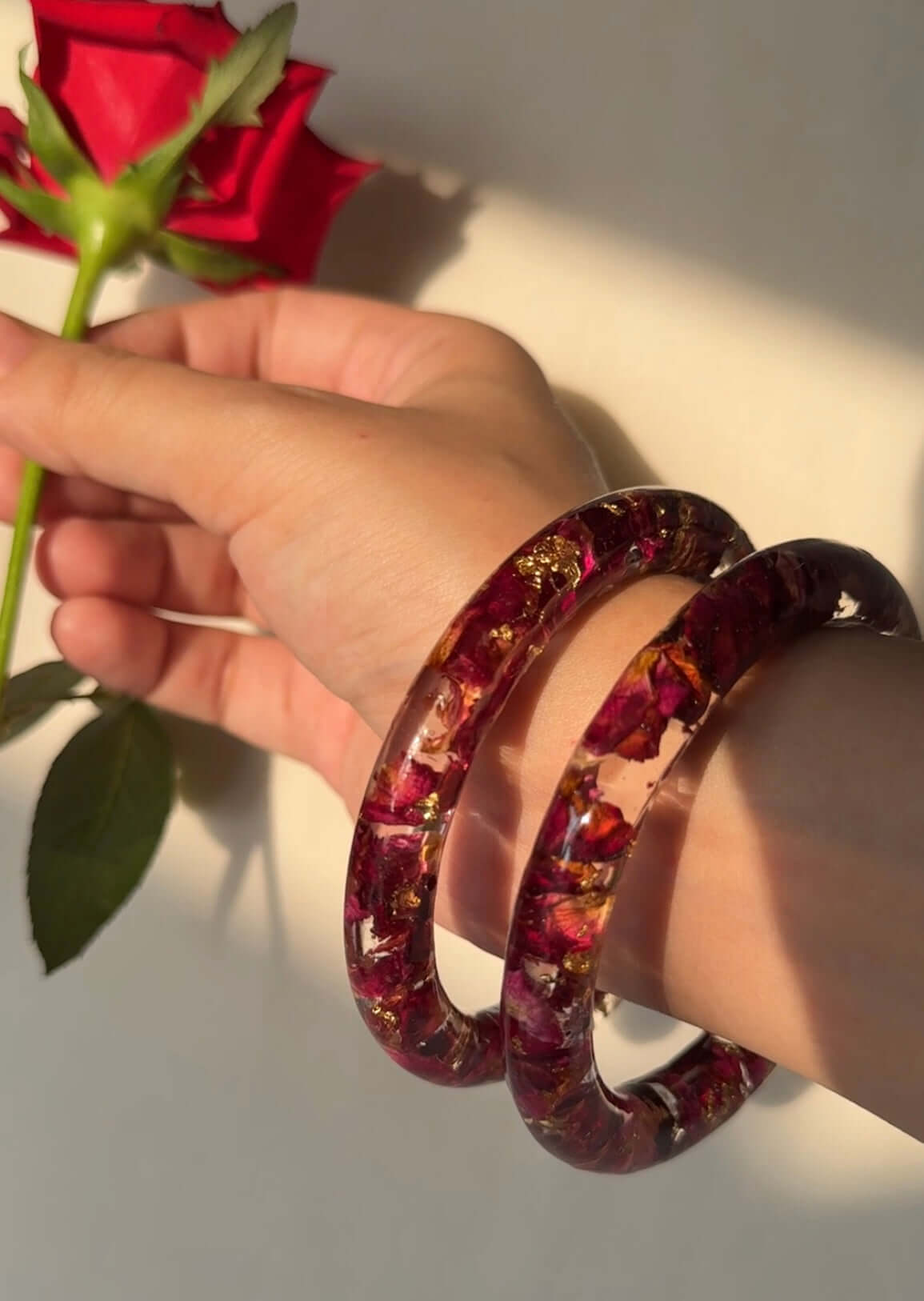 Handmade Real Rose Bangles – Customisable Pair of 2 | Unique Gift for Women