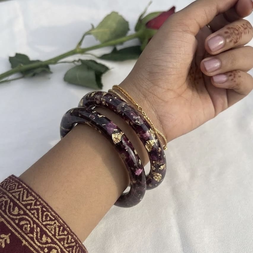 Handmade Real Flowers Bangles – Customisable Pair of 2 | Unique Gift for Women