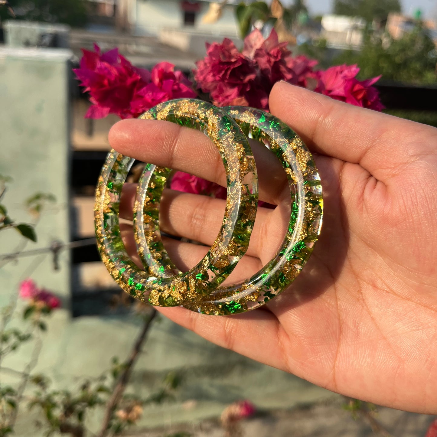 Handmade Real Flowers Bangles – Customisable Pair of 2 | Unique Gift for Women